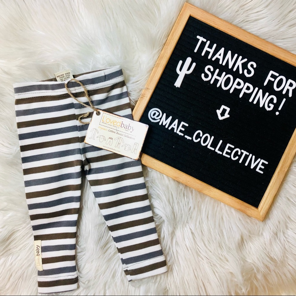 NWT! L’ovedbaby Organic Cotton unisex leggings in Grey Stripe; 0-3 months